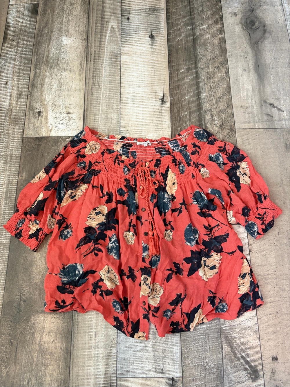 Miss Me Coral Floral Off-Shoulder Blouse